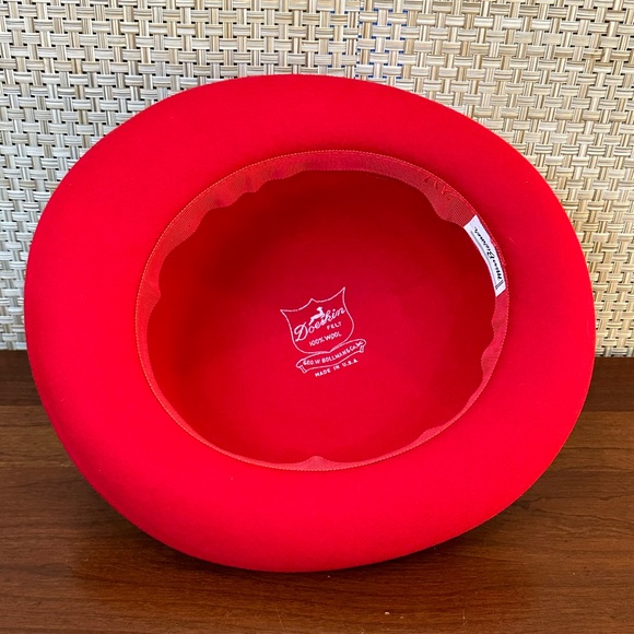 🌟HP🌟VTG 1960s-70s Red Doeskin Felt 100% Wool by Bollman Hat for Miss Bierner - Picture 8 of 10